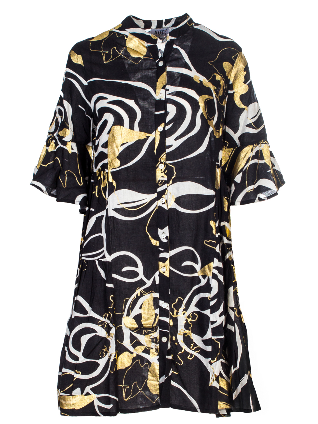 MIDI KAFTAN BICOLOR ROSES PRINT+EMB,5TG - BLACK